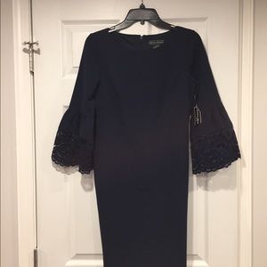 Navy blue bell 3/4 sleeve sheath dress